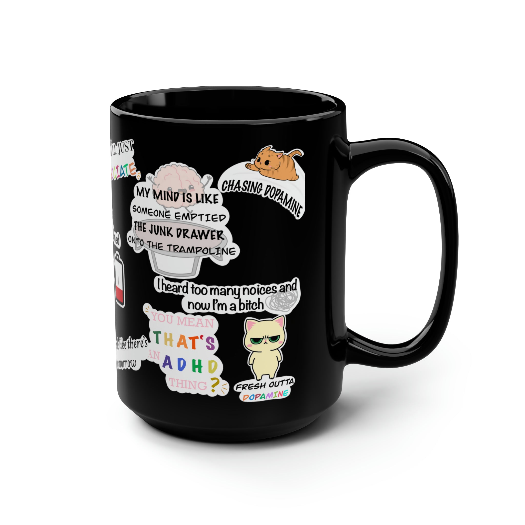 ADHD Black Mug, 15oz