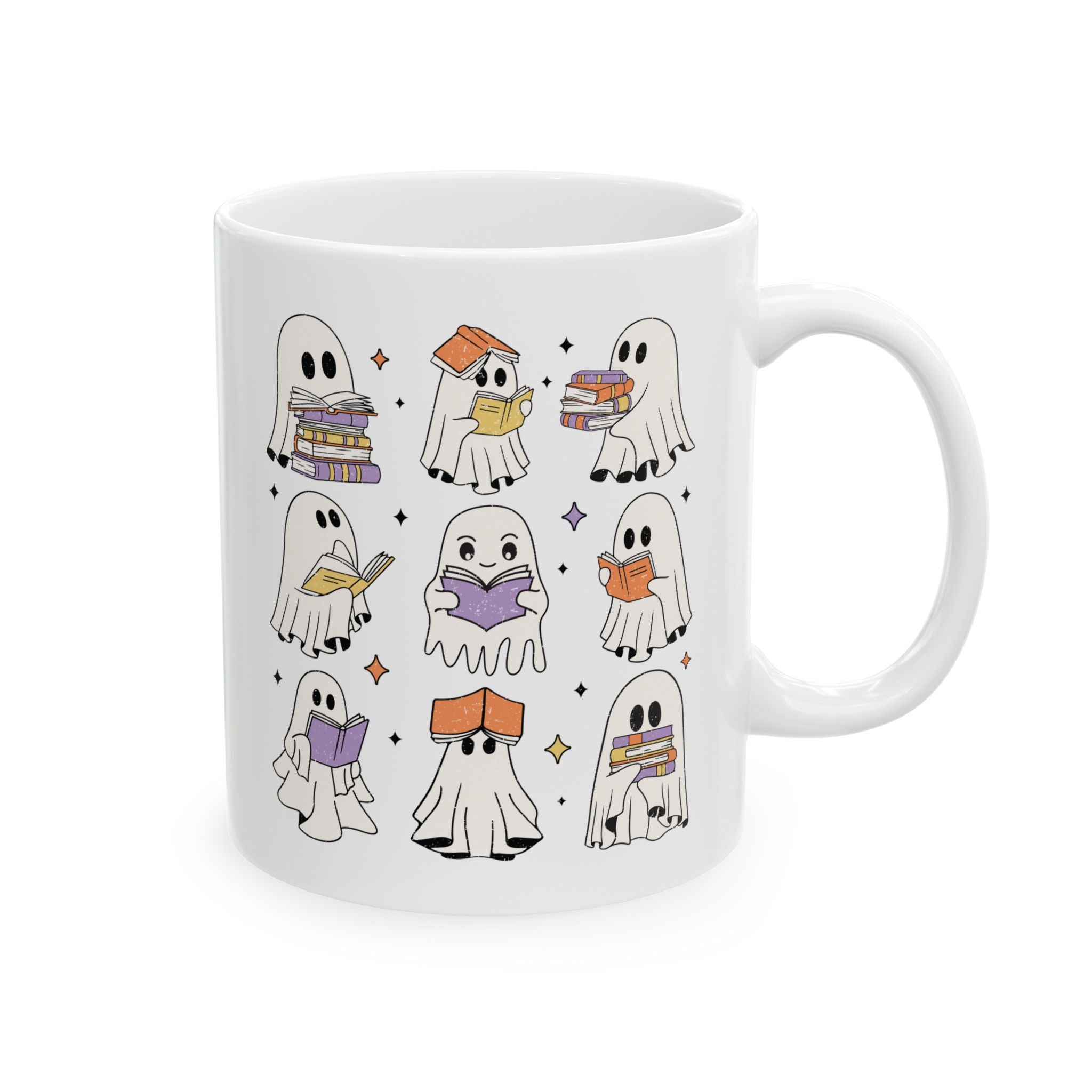 Reading Ghosts Halloween Ceramic Mug, (11oz, 15oz)