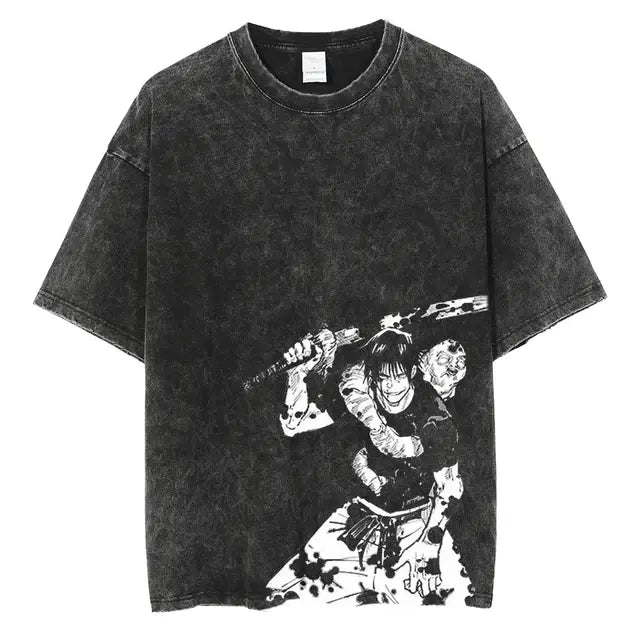 Hip Hop Streetwear Vintage T-Shirt with Japanese Anime Graphics - Harajuku Style