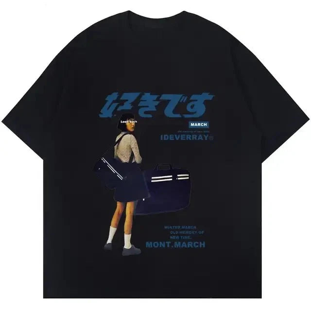 Streetwear T-Shirt with Japanese Kanji Prints