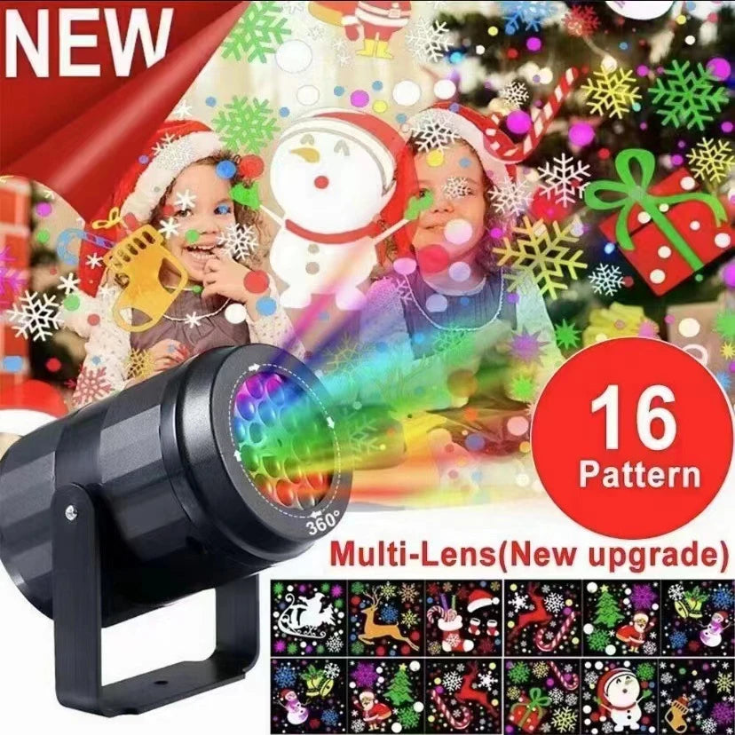 16 patterns Emitting Color Snowflake Christmas Projector Night Light – USB LED Decor
