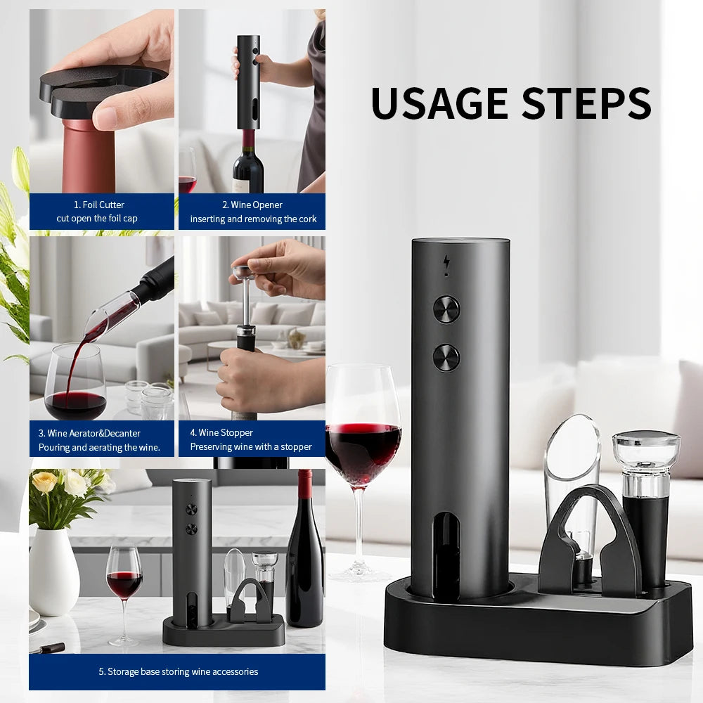 Electric Wine Bottle Opener Set – Rechargeable & Cordless