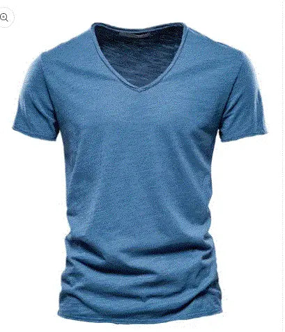 Ultimate Comfort: Classic V-Neck Cotton T-Shirt in Stylish Jeans Blue